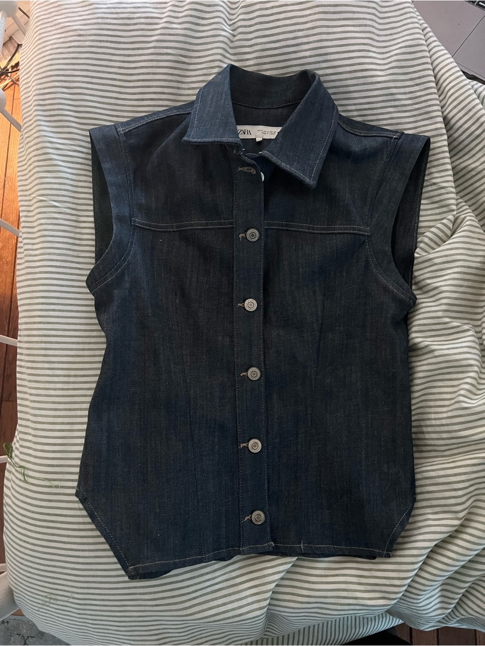 Zara Indigo Denim Button-Front Collared Vest
